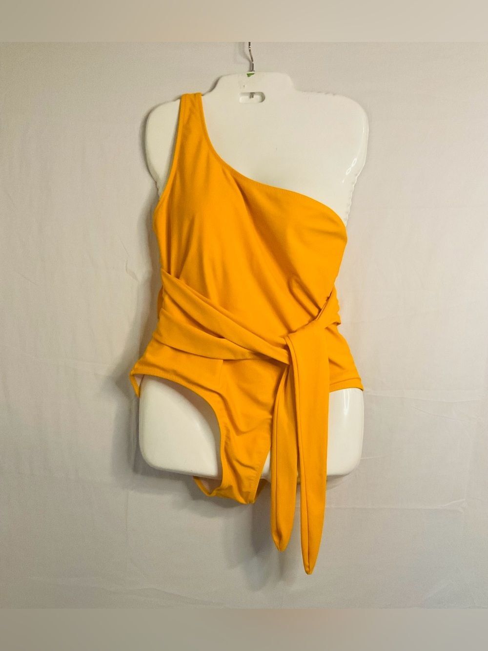 SHEIN One Shoulder One Piece Swimsuit XL Yellow Asymmetric Tie Waist Monokini